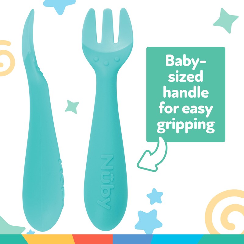 Nuby Silicone Easy Grip Fork & Spoon Set, 12+m in