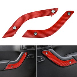 Timilge Interior Door Grab Handle Inserts Cover Door Handle Trim Cover for Wrangler JK JKU 2011-2018 Carbon Fiber with Screw (Red)