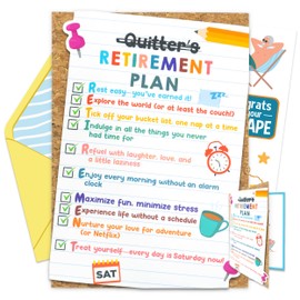 Decorably 5x7in Handmade Individual Happy Retirement Card for Man with Cork Layer and Checklist Cutout, Happy Retirement Card for Woman Set with Envelope and Stickers, with Printed Message Inside
