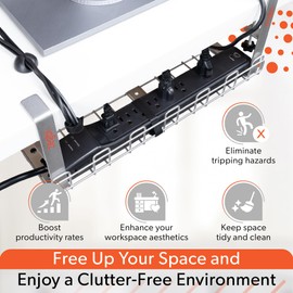 ZEGBI Under Desk Cable Management Tray - No Drilling Large Space Metal Desk Cable Tray - Adjustable and Removable Wire Organizer Under Desk Fits Most Table - Silver Cable Management Under Desk