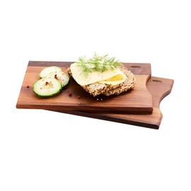 GEFU Frühstücksbrettchen ENNO 2er Set aus Walnussholz | Beidseitig verwendbar, klingenschonend, antibakteriell | Für Brot, Obst, Käse | Edles Design