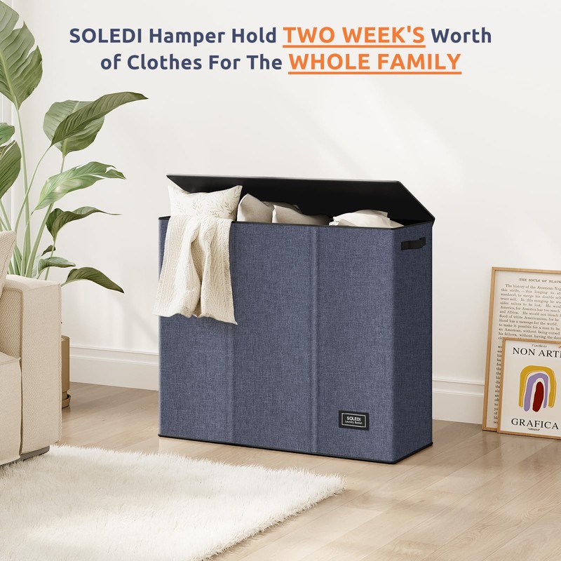 SOLEDI 180L 3-Section Laundry Hamper with Lid, Extra Large Dirty