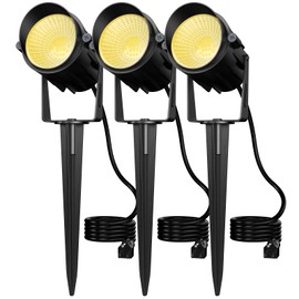 Outdoor Lights 3 Pack Landscape Lighting 10W Waterproof LED Spotlight 120V Graden Lights COB Led Spotlights with Spiked Stand 3000K Landscape lights Plug in Outdoor Light Yard Light Spot Lights