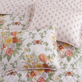 Floral Quilt Set Queen Size, Farmhouse Bedspread Bedding Set with 2 Shams