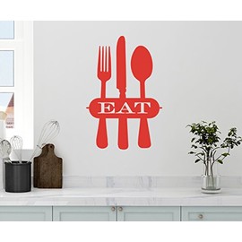 24"x15" Kitchen EAT Fork Knife Spoon Silhouette Design Mural Food Utensils Wall Decal Sticker Art Mural Home Decor