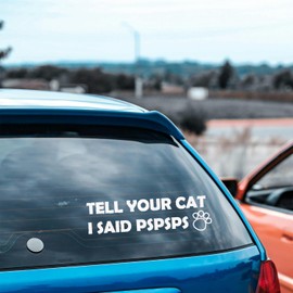 Tell Your Cat I Said Pspsps Car Window Decals - Vinyl Car Stickers for Your Car, Funny Car Stickers and Decals for Cars Trucks Vans Walls Laptop (White-I Said Pspsps)