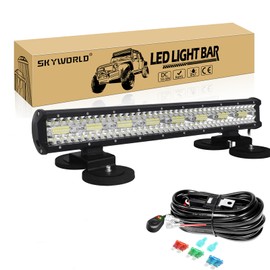 SKYWORLD 23" 480W Off Road LED Light Bar, 12V/24V Spot/Flood Combo Beam Car Lighting, with 2 Magnetic Mounts & Wiring Kit - for Car Offroad, Truck, SUV, 4x4, ATV, Boats, Work Lights