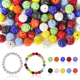 100Pcs 10mm Rhinestone Beads for Crafting, 10 Mixed Colors Polymer Clay Beads, Round Disco Ball Clay Beads, Fancy Sparkle Crystal Clay Bead for Necklace Bracelet Earring Jewelry Making and DIY Craft