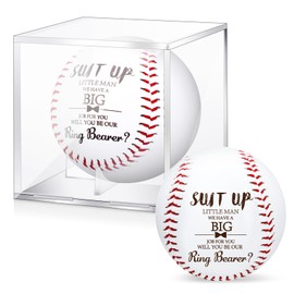 Seenelling 2 Pcs Ring Bearer Baseball Gift Will You Be Our Ring Bearer Proposal Gifts Baseball with Display Case Wedding Request Present for Wedding Day Party Favor