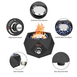 Onlyfire Side-Mounted Propane Fire Pit with Blue Fire Glass Stones, 14" Portable Tabletop Fireplace, Table Smokeless Gas Fire Bowl for Outdoor Patio Bonfire Camping, Black FP004