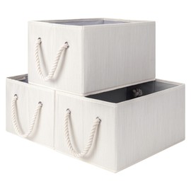 StorageWorks Cestas de Almacenamiento para Estanterías, Bandejas de Armario Plegables de Tela con Asas, Organizador de Ropa de Tela, Beige, Blanco y  