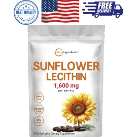 Sunflower Lecithin 1600mg Cold Pressed Rich in Phosphatidyl Choline 300 Softgels