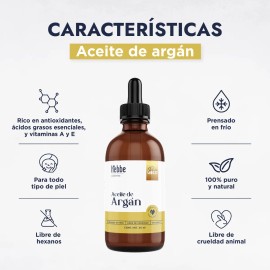 Aceite De Argan Marroqui Orgánico Puro Prensado en frío, Tratamiento Capilar Facial Dia/noche, Hebbe cosmetics 50ml