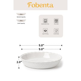 FOBENTA Ceramic Pie Dish Set of 2,9 Inch Deep Baking Dishes, 36oz Each,Embossed Floral & Dotted Pattern Pie Plates,Oven, Microwave & Dishwasher Safe–Elegant Kitchen Gift Set