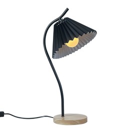 Table Lamp with Cloth Pleated Lampshade Metal Modern Nightstand Bedside Lamp for Bedroom Living Room Black