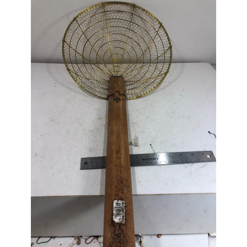 Unbranded Brass Chinese Restaurant 14" Spider Skimmer with Bamboo Handle