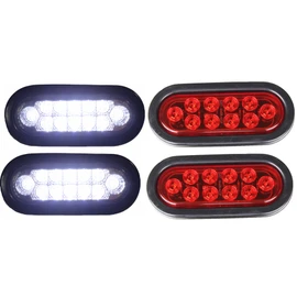 2 Red + 2 White 6" Oval Oblong LED Light Fog Back-up Reverse Stop Turn Tail Truck Trailer