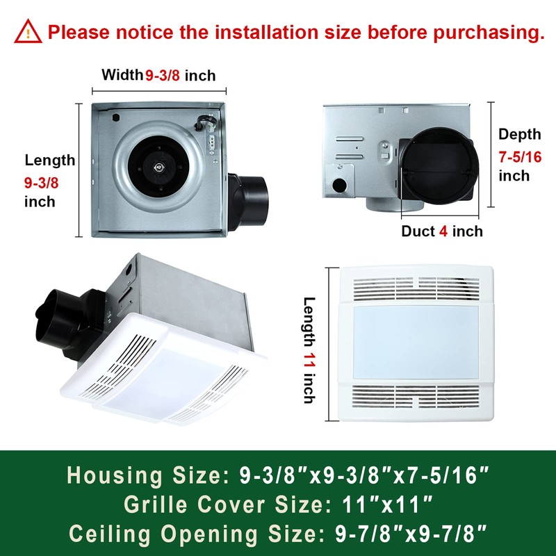 Akicon Bathroom Fan with Light Ultra Quiet 90CFM 1.5Sone Ventilation