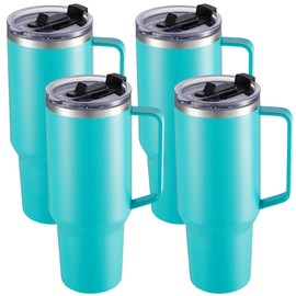Cool Yoleb 40 oz Tumbler with Handle and Straw, Stainless Steel Tumblers bulk with Lids Double Wall Vacuum Insulated Mug Reusable Travel Cup Keep Drinks Hot and Cold, Emerald Green, 4 Pack