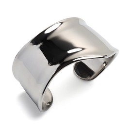 Stainless Steel Wide Bangle Wavy Simple Bangle Thick Bone Cuff Wide Thick Bangle Silver Casual Bangle Bracelet for Women, Silver Stainless Steel