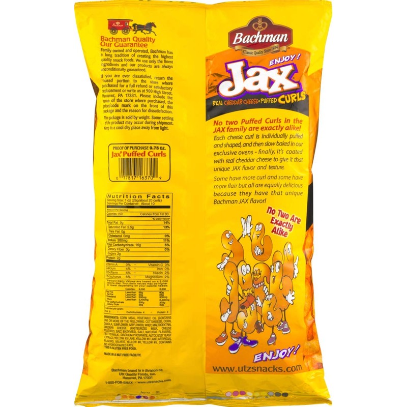 Bachman Jax Cheddar Cheese Puffed Curls 8.5 Oz Bags (3