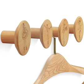 wooloow Ballet Wall Hooks Round Made of Real Wood, Set of 4 Children's Wardrobe, Multi-Purpose Wall Hooks Suitable for Clothes, Handbag and Headphones, Decorative Children's Room Clothes Hooks and