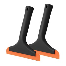 Car Flexible Silicone Squeegee, 5.9" Blade and 7.5" Long Handle Scraper, Auto Water Blade, Water Wiper for Car Window Windshield Mirror Bathroom Glass Door, Window Cleaning (Black+Orange)