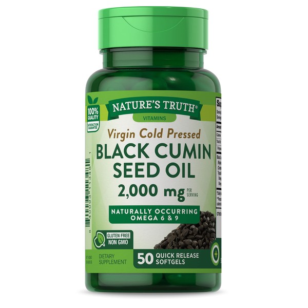 Black Cumin Seed Oil 2000 mg | 50 Softgel Capsules | Cold Pressed Pills | Non-GMO, Gluten Free | by Nature's Truth