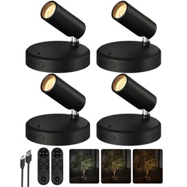 EZVALO Spotlights Indoor with Remote,5500mAh Rechargeable Picture Lights, Wireless LED Uplighting with Timer＆Dimmable, 3CCT,Mini Plant Spot Lights for Painting,Artwork,Accent Lighting(4Pack-Black)