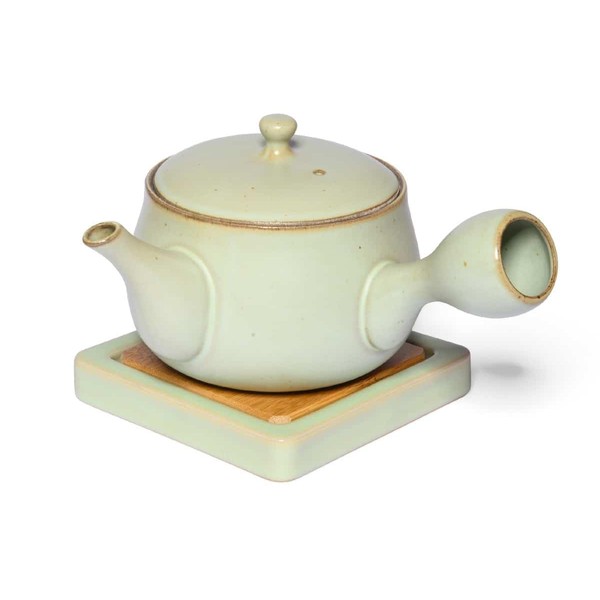 MAOCI Kyusu Teapot Pastel Green 600 ml - One-Handed Jug / Side Handle Teapot with Saucer 13 cm