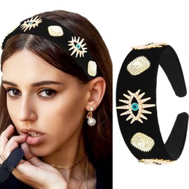 Coridy Black Baroque Wide Headbands Rhinestone Evil Eyes Hairbands Vintage Crystal Hair Band Party Prom Headpieces for Women