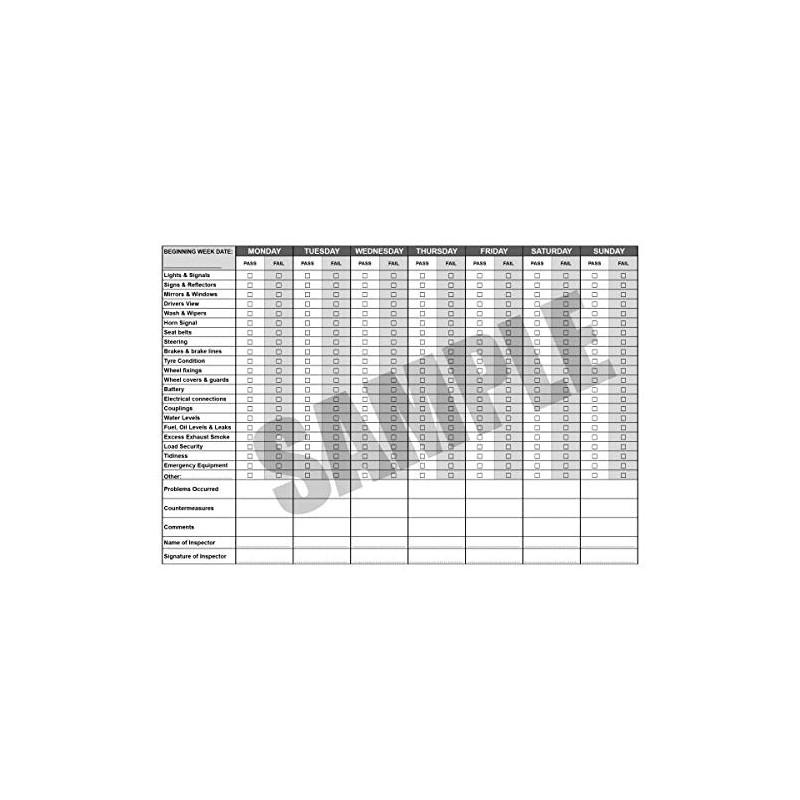 A5 52 Week Commercial Vehicle Inspection Record Log Book Driver