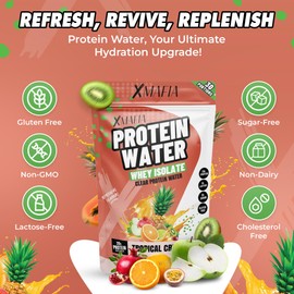 XMafia - Protein Water, Clear Protein Powder, Whey Isolate, Tropical Crush - 1.7 LB, 30 Servings, 20g Protein Per Serving - 0g Lactose, 0g Sugar, Keto-Friendly - Iso Juice Protein, Post-Workout