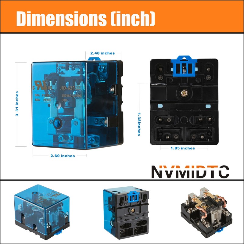 NVMIDTC JQX-62F-2Z AC 12V 80A Electromagnetic Relay Set with Ring