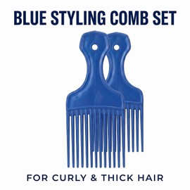 2Pcs Blue Salon-Style Hair Pick and Barber Comb - Pick Comb for Curly Hair and Parting Care for Thick Quality Barber Supplies, Styling Tools and Appliances