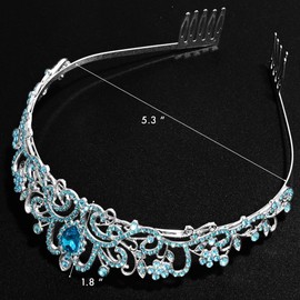 TAROSE Blue and Silver Crowns for Women and Girls, Queen Crystal Tiaras with Blue Rhinestone and Combs, Goddess Crown for Wedding Bride Birthday Princess Bridal Shower Hair Accessories for Women