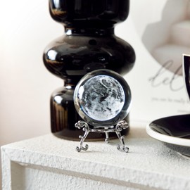 JFTOSALE 2.3 inch (60mm) Clear Earth Globe Crystal Ball Paperweight 3D Laser Engraved Decorative Ball with Metal Stand Astronomical Decor Gifts