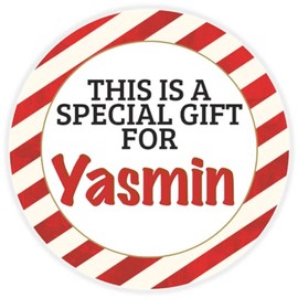This is a Gift for Yasmin - 3 Pack Circle Stickers 3 Inch - Candy Cane Merry Christmas Gift Tag Present Tree Holiday Custom Name Santa Claus
