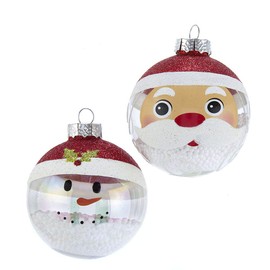 Kurt S. Adler Kurt Adler 80MM Clear and White Santa and Snowman Glass Ball, 6 Piece Box Ornament, Multi