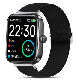 Lamshaw Stretch Elastics Nylon Adjustable Replacement Strap Accessories Compatible for SKG V7 Smart Watch/TOZO S2 44mm Watch/Boean, GGZZ, Dirrelo, Fitpolo FVYAO ID207 Veryfit 1.69 smartwatch (Black)