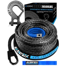 Synthetic Winch Rope Kit, 3/8" x 92ft 26500LBS Blue+Black Winch Cable with Protective Sleeve, Forged Winch Hook and Safety Pull Strap 4WD Off Road Vehicle SUV Truck