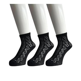 [Mode Select] Women's Socks, Thin, Black, Spring, Summer, Autumn, Mesh Socks, Cooling, Solid, Lumy Socks, Black, 100% Cotton, 9.1 - 9.8 inches (23 - 25 cm), Black 3 Pair Set, Black, 23.0-25.0 cm