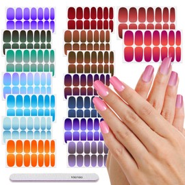DANNEASY 16 Sheets Gradient Color Nail Polish Stickers Full Nail Wraps Stick on Nail Polish Strips Self Adhesive Gel Fingernail Stickers for Women with Nail File, Cuticle Stick - Dark
