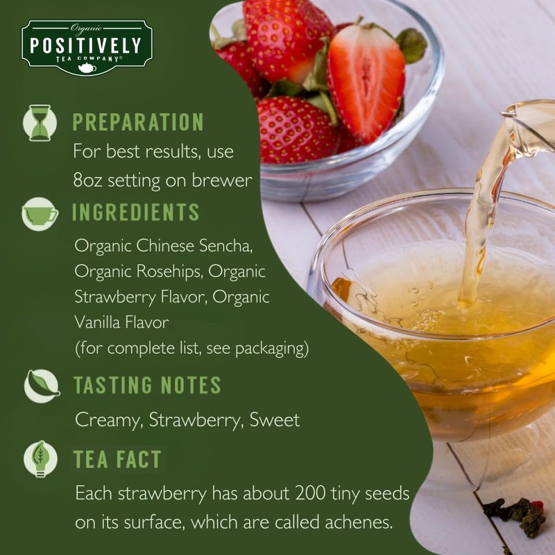 Organic Positively Tea Company, Strawberries and Cream Green Tea, K-Cup