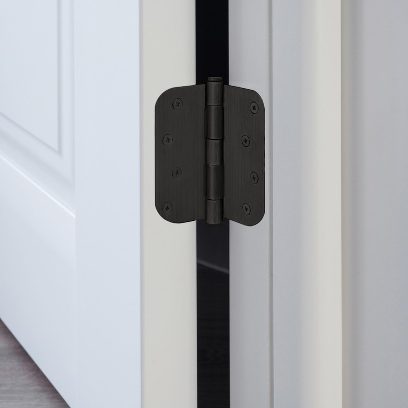 12-Pack Rounded Steel Door Hinges, Oil Rubbed Bronze - 4-inch