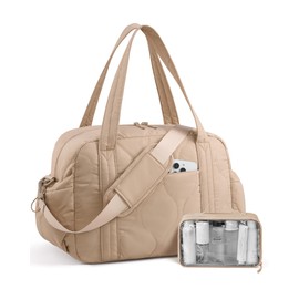 LOVEVOOK Gym Bag for Women, Puffer Travel Duffle Bag with Wet Pocket, Lightweight Carry On Bag Weekender Overnight Bag with Toiletry Bag, Multiple Pockets Hospital Bags for Labor and Delivery, Khaki