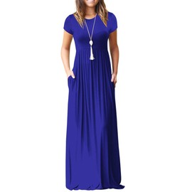 GRECERELLE Womens Summer Maxi Short Sleeve Casual Loose Knit Long Dresses House Dress L, Royal Blue