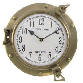 Nagina International Nautical Porthole Clock Solid Antique Brass Ships 9 Inch Maritime Clocks