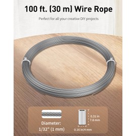 Uniclife Picture Hanging Wire, 100 Feet 1/32" Picture Wire with Crimping Sleeves, Stainless Steel Rope for up to 110 lbs, Trellis Line Cable for Photo Frames and String Lights
