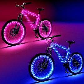 Set of 2 LED Bike Wheel Lights & Bicycle Frame Lights for Night Riding Bright Cycling Decoration Safety and Visible Warning Tire Light Strip Gifts for Cyclist(Blue, Pink)